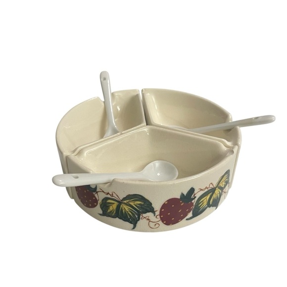 Vintage Fred Roberts Strawberry Preserves Jam Marmalade Divided Dish with Spoons - Picture 2 of 13